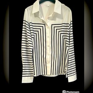 Long sleeve women’s black and white blouse